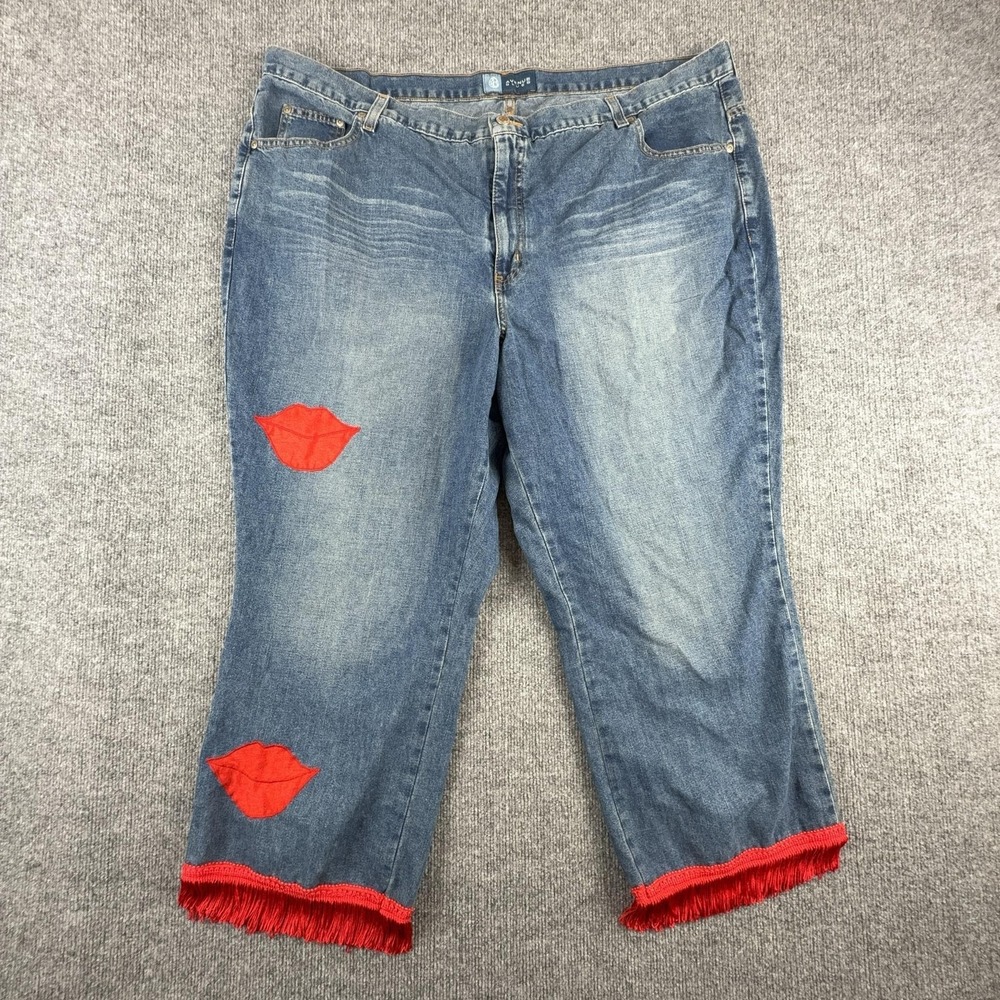 Avenue Blues Capri Jeans Womens 26 Medium Wash High Rise Relaxed Fringe Lips